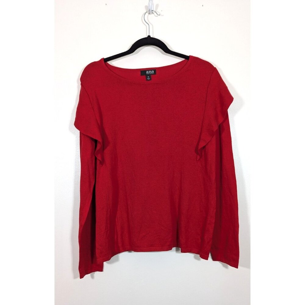 a.n.a‎ A New Approach Red Pullover Sweater XL Long Sleeve Lightweight Ruffle